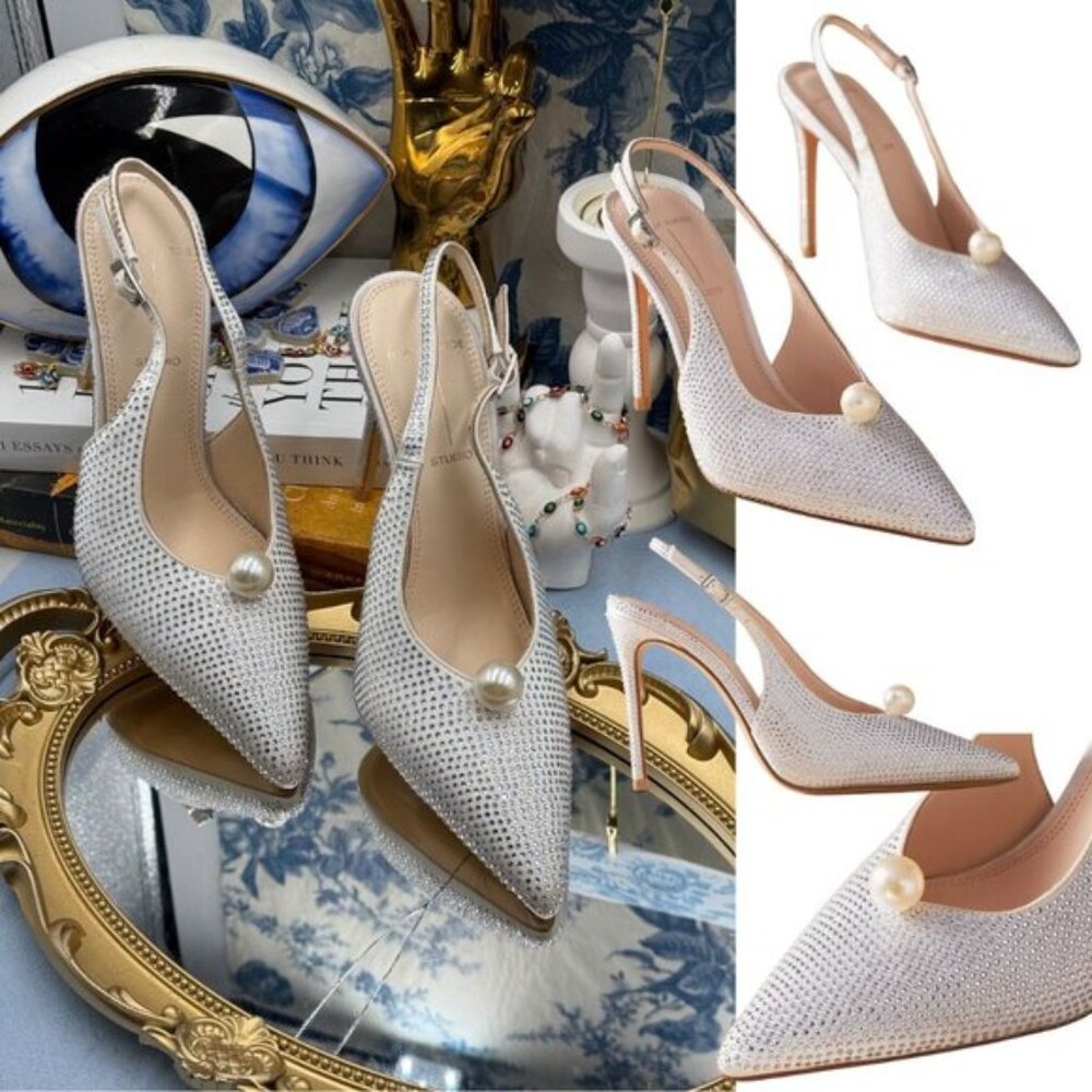 🆕 BLACK SUEDE STUDIO 🧿 NWOB Reina 100 White Crystal Slingback PumpsSz 36 US5.5
